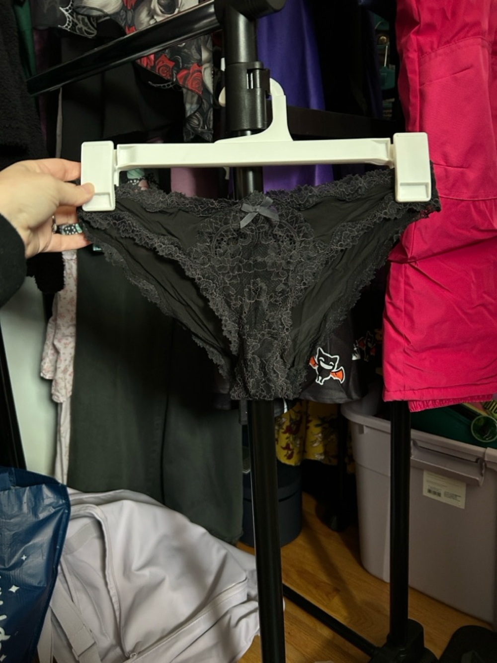 Victoria's Secret Black Lace Bikini Panty with Floral Trim